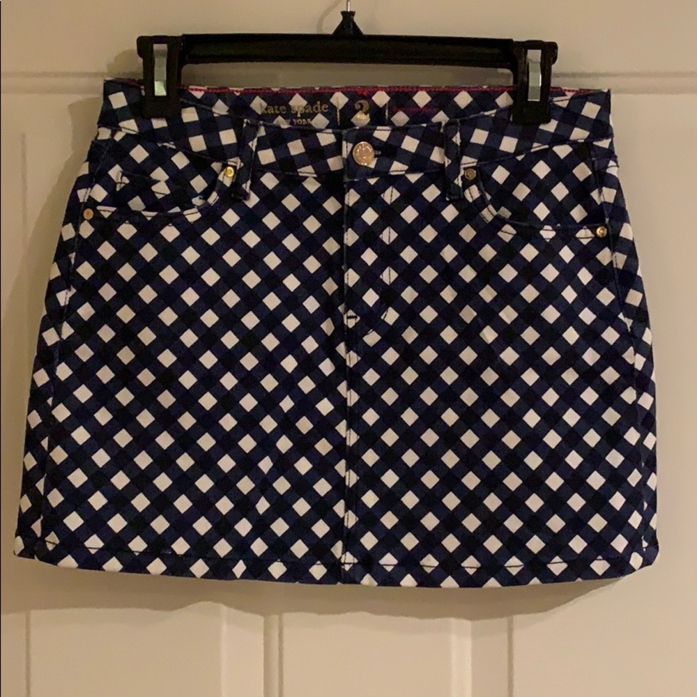 Kate Spade checkered mini skirt navy blue white 2